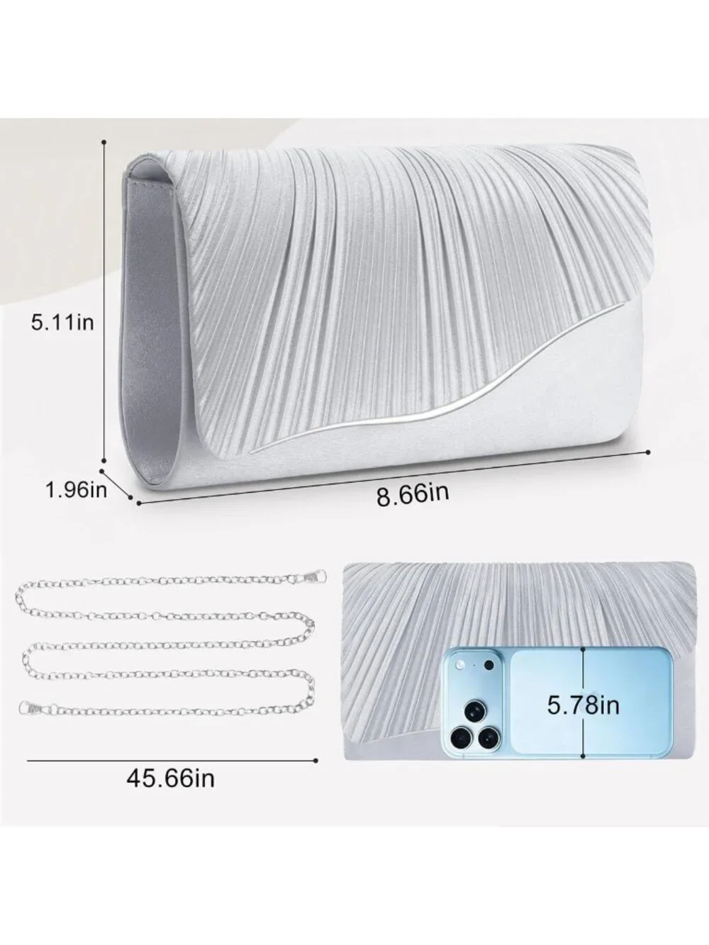 👜 Women's Silver Elegant Satin Formal Purses Evening Cocktail Prom Clutch